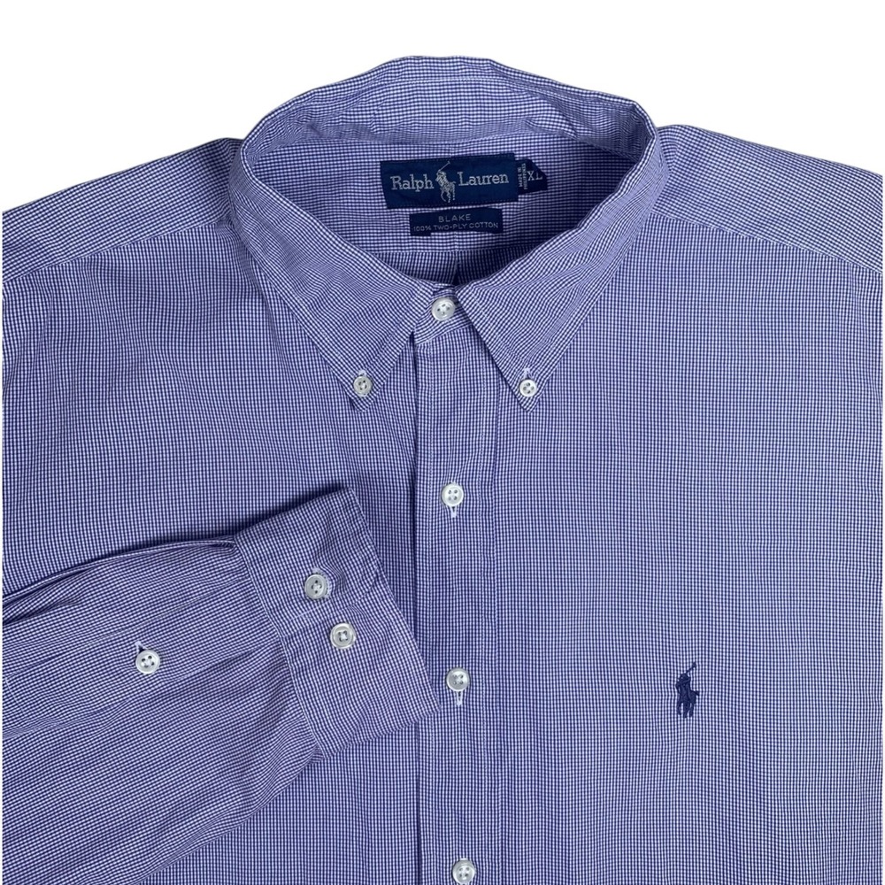 Polo Ralph Lauren Blake Button‎ Down Shirt Purple Micro Check Long Sleeve Cotton